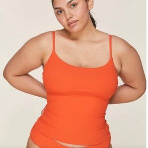Andie Swim LONGLINE RIB TANK in Orange Ribbed